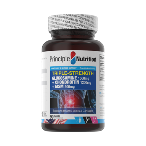 PRINCIPLE NUTRITION Triple Strength Glucosamine 1500mg + Chondroitin 1200mg + MSM 500mg 90 Capsules